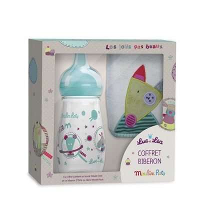 Cajita de regalo de bebé: Biberón más babero