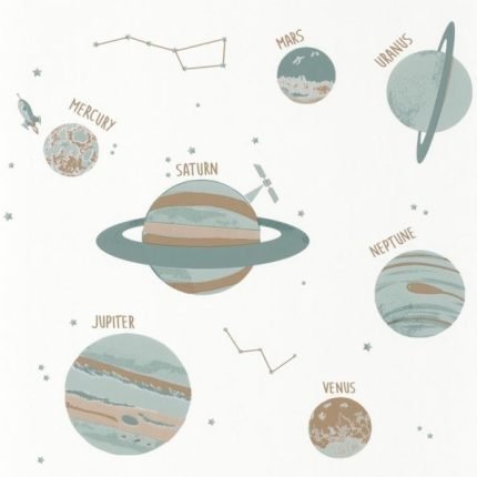 Papel pintado Nuestro Planeta Universo Verde Agua / Beige