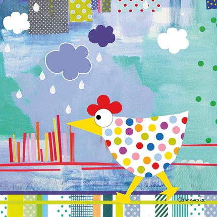 Cuadro infantil Gallinita bajo lluvia