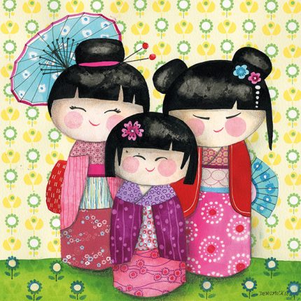Cuadro infantil muñecas japonesas