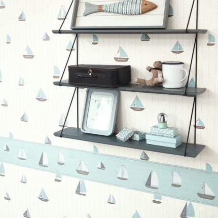 Cenefa papel pintado Barquitos azul