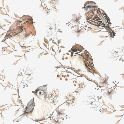 Papel pintado Birds White Gray