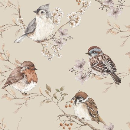 Papel pintado Birds Beige Wallpaper