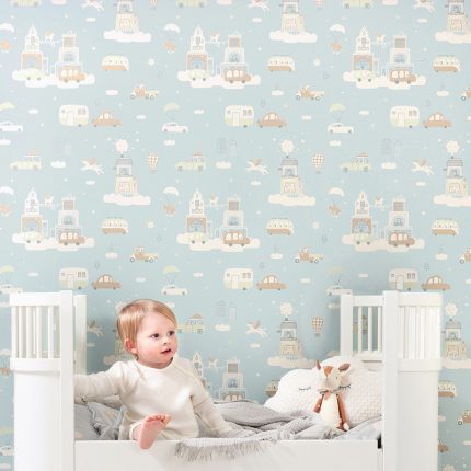 Papel pintado infantil Above Clouds azul suave
