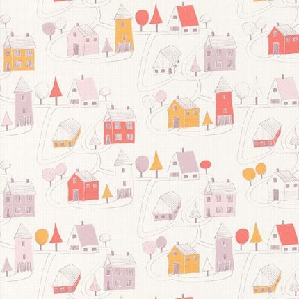 Papel pintado infantil Small Village Rosa Coral Casadeco