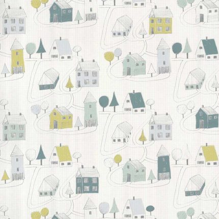Papel pintado infantil Small Village Mint Verde Casadeco