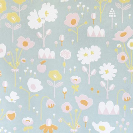 Papel pintado infantil Flores fondo gris