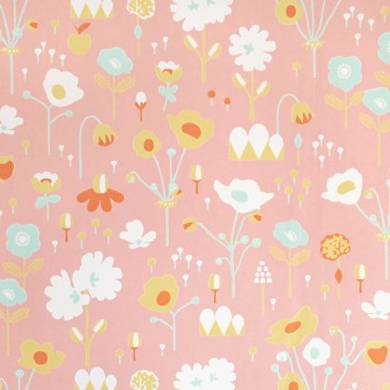 Papel pintado infantil Flores fondo rosa