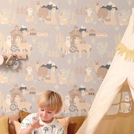 Papel pintado infantil Lama Village Soft Grey