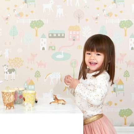 Papel pintado infantil My Farm Rosa suave