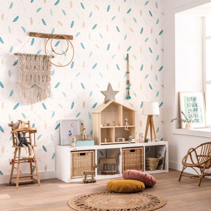 Papel pintado infantil Plumas Boho Girl Power