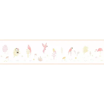 Cenefa papel pintado infantil Pajaritos tropical rosa Happy Dreams