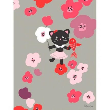 Cuadro infantil Gatita sobre flores
