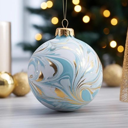 bola navidad mármol azul cielo dorado