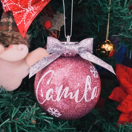 Bola de Navidad personalizada Rosa con brillo