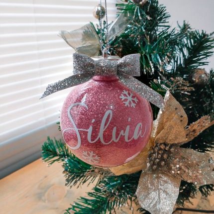 Esfera de Navidad personalizada Rosa con brillo