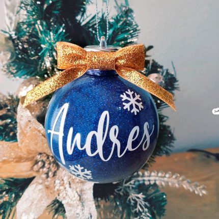 Esfera Navidad personalizada Azul con brillo