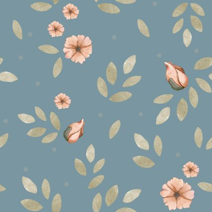 Papel pintado flores pequeñas boho azul