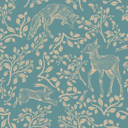 Papel pintado Animales del bosque azul