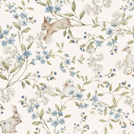 Papel pintado con patos y conejos