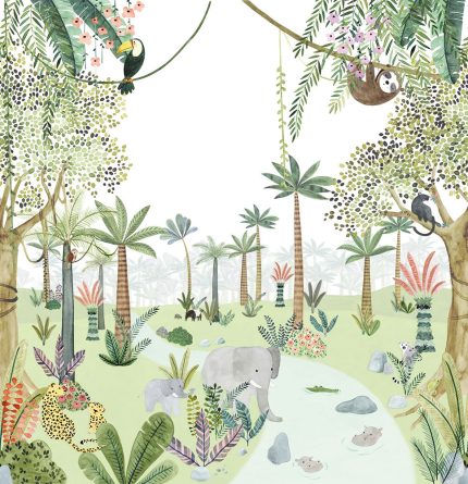 Mural Infantil Selva Tropical con Animales