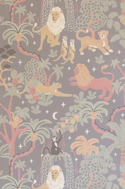 Papel Pintado Infantil Selva Jungle Glow Gris Crepúsculo con Estrellas Luminosas